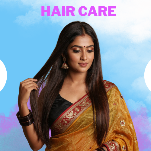 Healthy shiny hair with nourishing haircare product for smooth and silky look