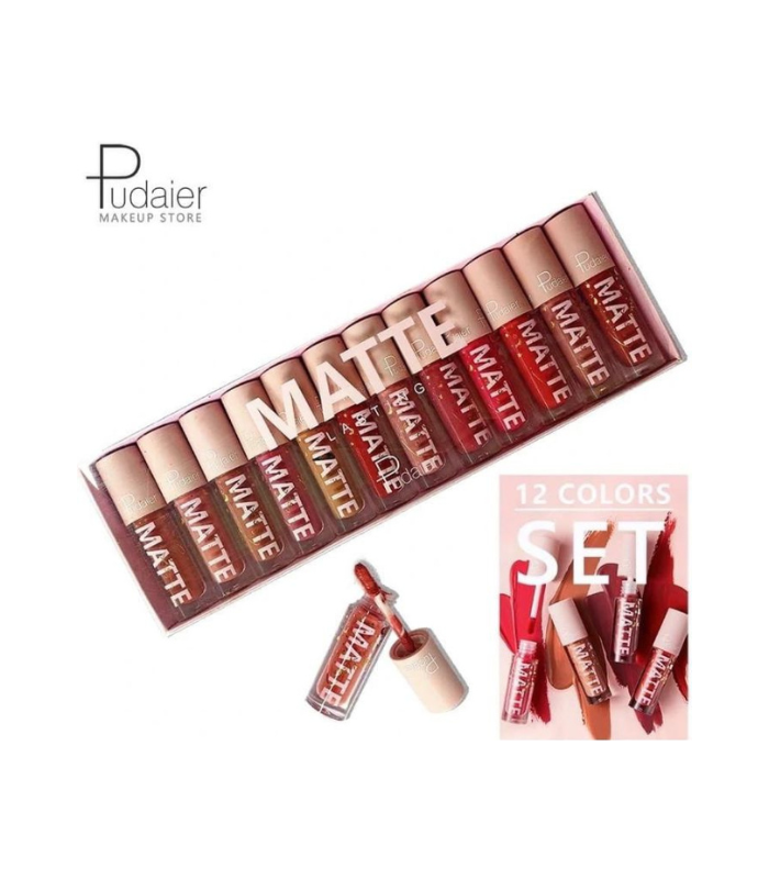 Pudaier 12Pcs Velvet Matte Liquid Lipstick Set